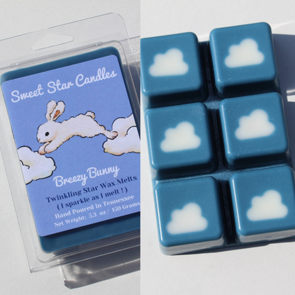 Sweet Star Candles wax melts packaging with cloud designs on a white background