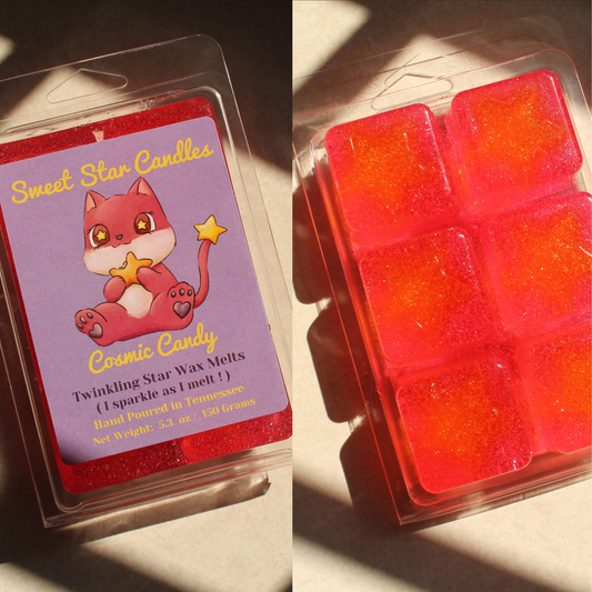 pink jelly wax melts in a packaging with a 'Sweet Star Candles' label  