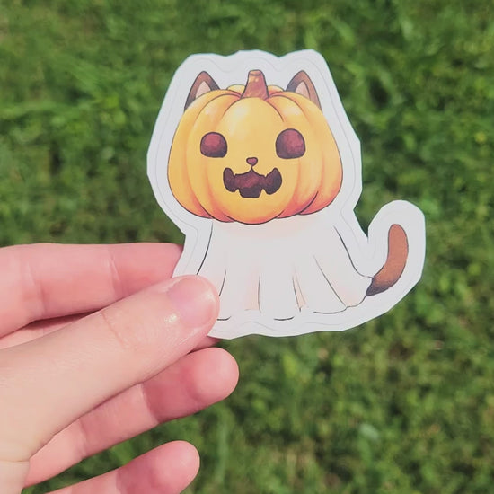 pumpkin ghost cat halloween sticker