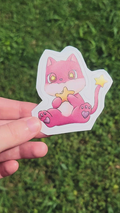 pink alien cat star sticker